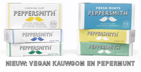 Suikervrije kauwgom en pepermunt van Peppersmith.