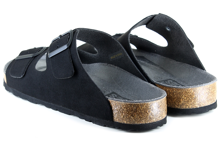 Vegetarian Shoes Two Strap Sandal Fake Suede - Black