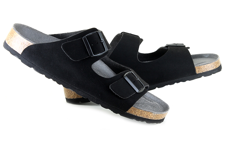 Vegetarian Shoes Two Strap Sandal Fake Suede - Black