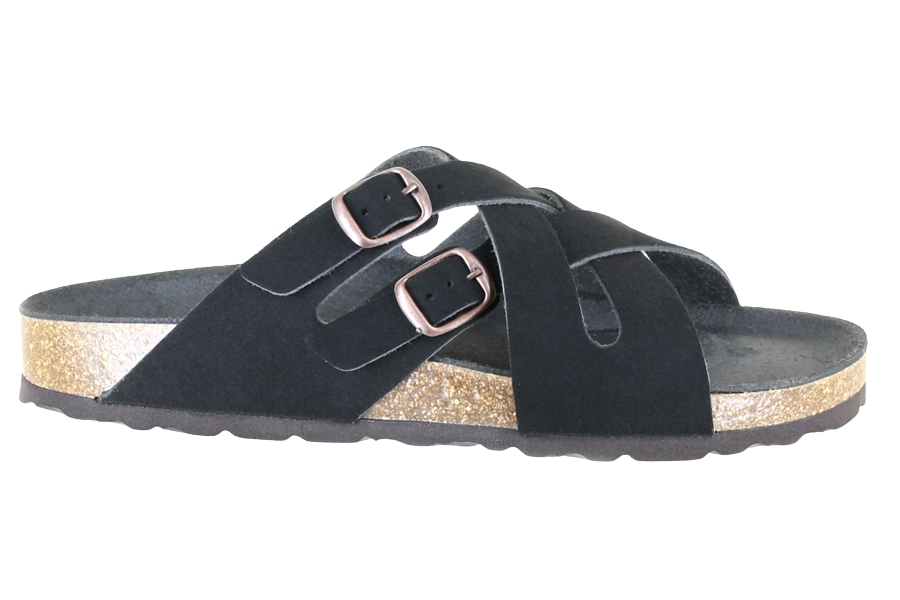 Vegetarian Shoes Cross Strap Sandal Fake Suede - Black