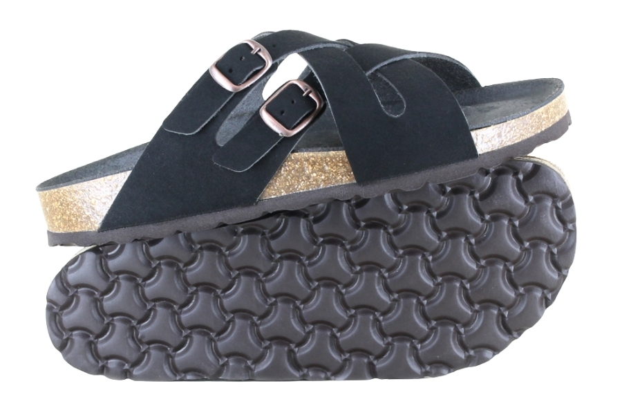 Vegetarian Shoes Cross Strap Sandal Fake Suede - Black