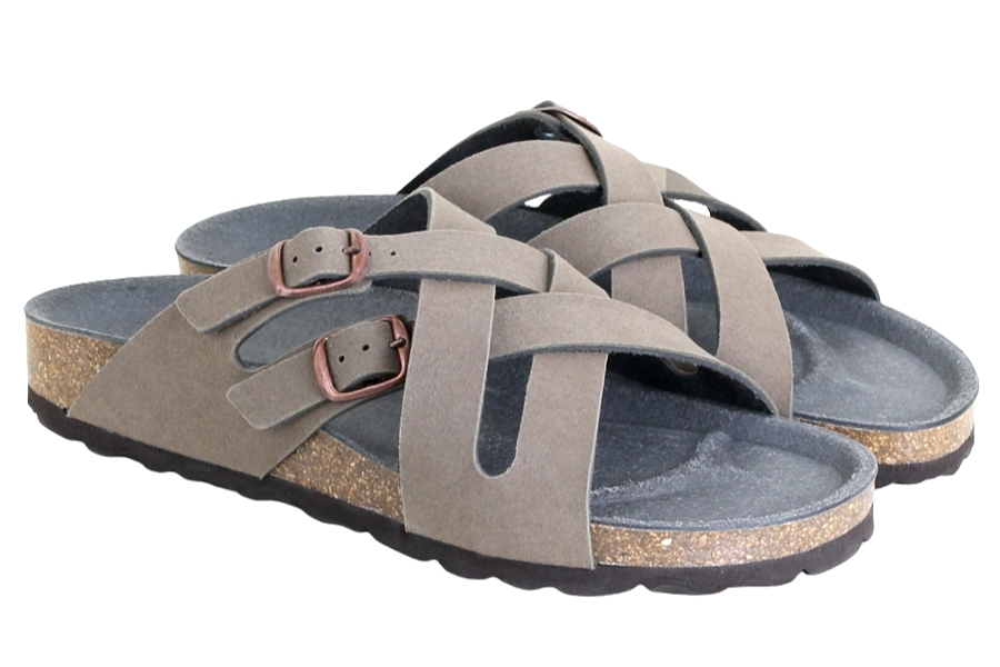 Vegetarian Shoes Cross Strap Sandal Fake Suede - Stone
