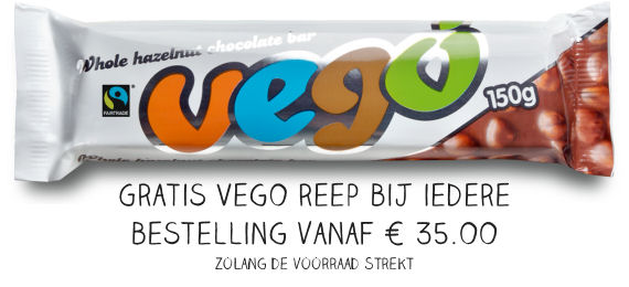 Nu, gratis Vego reep bij iedere bestelling vanaf 35 Euro. 