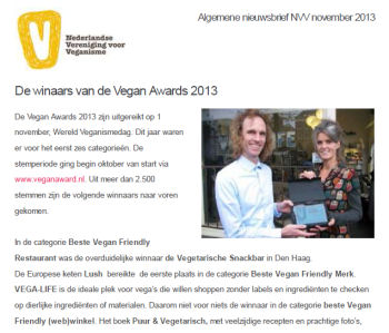 November 2013 Nieuwsbrief van De Nederlandse Vereniging voor Veganisme