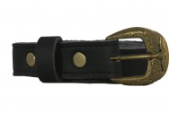 Ethical Wares Style F riem, 2.5cm. zwart met koperkleurige western gesp